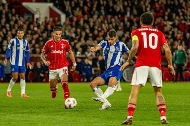 RECORD DATE NOT STATED 16th April 2026; The City Ground, Nottingham, England; UEFA Europa League Football, Nottingham Forest versus Porto; Jakub Kiwior of FC Porto shoots at goal GodfreyxPitt