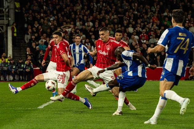 RECORD DATE NOT STATED 16th April 2026; The City Ground, Nottingham, England; UEFA Europa League Football, Nottingham Forest versus Porto; Seko Fofana of FC Porto shoots at goal GodfreyxPitt