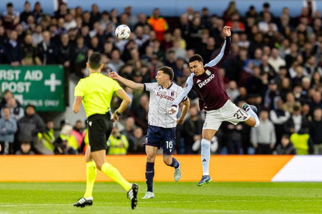 Aston Villa v Bologna, Europa League Aston Villa midfielder Morgan Rogers (27) heads the ball during the Europa League match between Aston Villa and Bologna at Villa Park, Birmingham, UK on 16 April 2026. Birmingham Villa Park West Midlands UK Editorial use only , Copyright: xManjitxNarotrax PSI-24080-0085