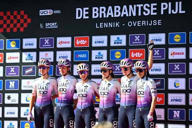 Brabantse Pijl - Fleche Brabanconne Women 2026 Cycling Race OVERIJSE, BELGIUM - APRIL 17 : team UAE Team ADQ during the 11th edition of De Brabantse Pijl - La Fleche Brabanconne Women an UCI ProSeries 1.Pro one day cycling road race for Women Elite of 125 km with start in Lennik and finish in Overijse on April 17, 2026 in Overijse, Belgium, 17 04 2026 ( Motordriver Guy De Vuyst - Overijse Belgium  Copyright: xTomasxSiskx