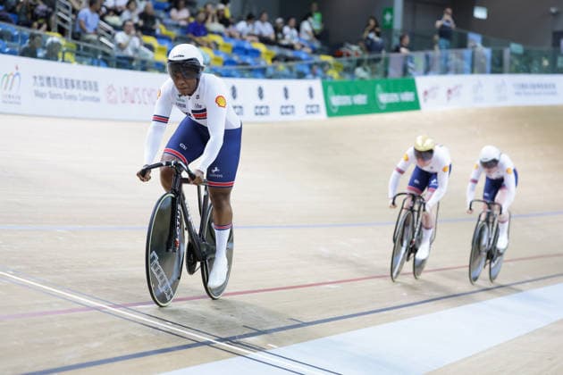 UCI Track World Cup: Hong Kong Picture by Alex Whitehead SWpix.com - 17 04 2026 - Cycling - UCI Track World Cup: Hong Kong - Hong Kong Velodrome, Tseung Kwan O, Hong Kong, China - Women™s Team Sprint - First Round - Lauren Bell (Great Britain), Emma Finucane (Great Britain), Rhianna Parris-Smith (Great Britain) Hong Kong Hong Kong Velodrome Hong Kong SAR, CHINA Copyright: x xSWpix.comx(t axPhotographyxHubxLtd)xAlexxWhitehead SWpix.comx SWP-3030-12670
