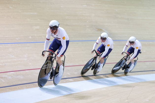 UCI Track World Cup: Hong Kong Picture by Alex Whitehead SWpix.com - 17 04 2026 - Cycling - UCI Track World Cup: Hong Kong - Hong Kong Velodrome, Tseung Kwan O, Hong Kong, China - Men™s Team Sprint - First Round - Joseph Truman (Great Britain), Matthew Richardson (Great Britain), Harry Ledingham-Horn (Great Britain) Hong Kong Hong Kong Velodrome Hong Kong SAR, CHINA Copyright: x xSWpix.comx(t axPhotographyxHubxLtd)xAlexxWhitehead SWpix.comx SWP-3030-12682