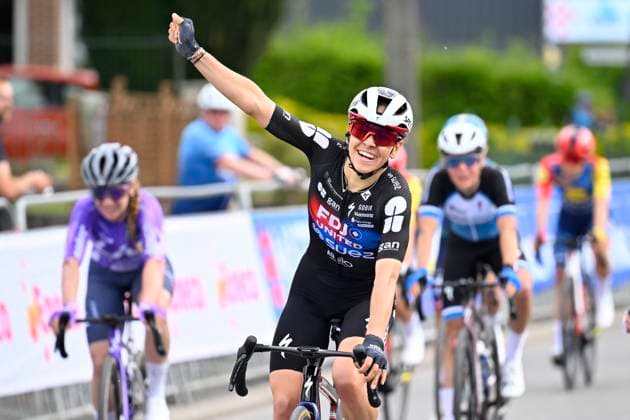 Brabantse Pijl - Fleche Brabanconne Women 2026 Cycling Race OVERIJSE, BELGIUM - APRIL 17 : Gery Celia (FRA) of FDJ United - SUEZ wins during the 11th edition of De Brabantse Pijl - La Fleche Brabanconne Women an UCI ProSeries 1.Pro one day cycling road race for Women Elite of 125 km with start in Lennik and finish in Overijse on April 17, 2026 in Overijse, Belgium, 17 04 2026 ( Motordriver Guy De Vuyst - Overijse Belgium  Copyright: xTomasxSiskx