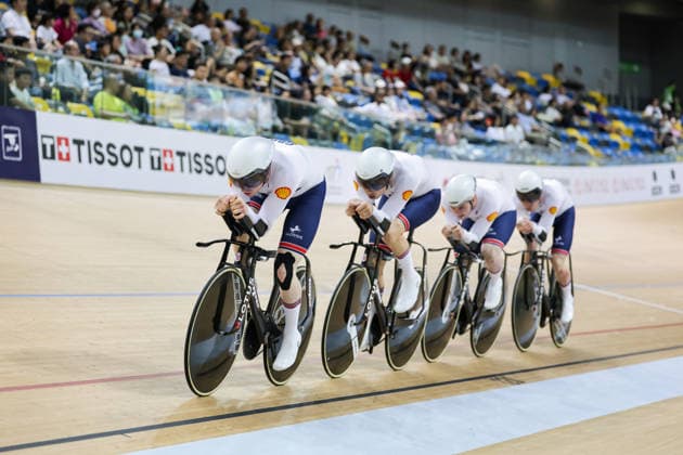 UCI Track World Cup: Hong Kong Picture by Alex Whitehead SWpix.com - 17 04 2026 - Cycling - UCI Track World Cup: Hong Kong - Hong Kong Velodrome, Tseung Kwan O, Hong Kong, China - Men™s Team Pursuit - For Bronze - Charlie Tanfield (Great Britain), Michael Gill (Great Britain), Rhys Britton (Great Britain), Matthew Bostock (Great Britain) Hong Kong Hong Kong Velodrome Hong Kong SAR, CHINA Copyright: x xSWpix.comx(t axPhotographyxHubxLtd)xAlexxWhitehead SWpix.comx SWP-3030-12710