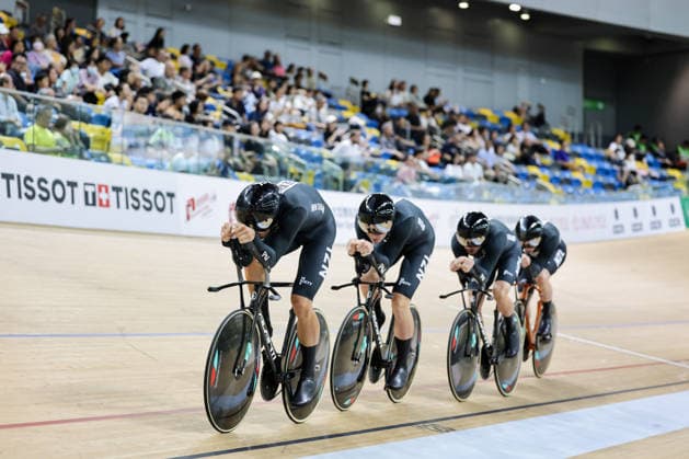 UCI Track World Cup: Hong Kong Picture by Alex Whitehead SWpix.com - 17 04 2026 - Cycling - UCI Track World Cup: Hong Kong - Hong Kong Velodrome, Tseung Kwan O, Hong Kong, China - Men™s Team Pursuit - For Bronze - Daniel Morton (New Zealand), Nicholas Kergozou De La Boessiere (New Zealand), George Jackson (New Zealand), Marshall Erwood (New Zealand) Hong Kong Hong Kong Velodrome Hong Kong SAR, CHINA Copyright: x xSWpix.comx(t axPhotographyxHubxLtd)xAlexxWhitehead SWpix.comx SWP-3030-12713