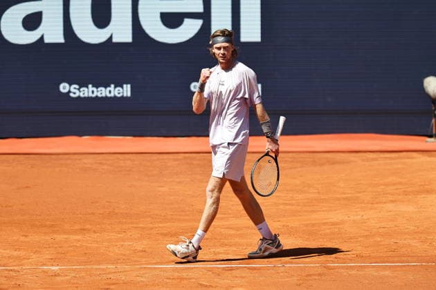 Andrey Rublev (RUS), APRIL 17, 2026 - Tennis : Andrey Rublev celebrate after a point during singles Quarter-finals match against Tomas Machac on the Barcelona Open Banc Sabadell tennis tournament at the Real Club de Tenis de Barcelona in Barcelona, Spain. Noxthirdxpartyxsales  aflo_327236432