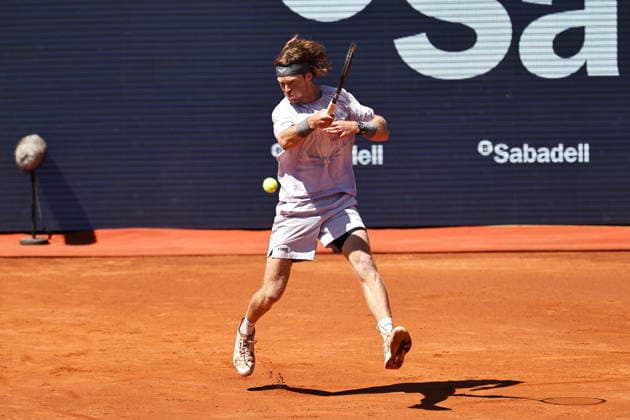 Andrey Rublev (RUS), APRIL 17, 2026 - Tennis : Andrey Rublev during singles Quarter-finals match against Tomas Machac on the Barcelona Open Banc Sabadell tennis tournament at the Real Club de Tenis de Barcelona in Barcelona, Spain. Noxthirdxpartyxsales  aflo_327238583