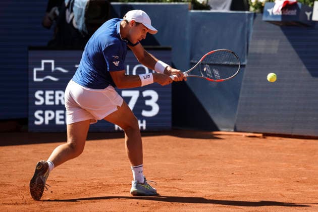 April 17, 2026, Barcelona, Barcelona, Spain: Hamad Medjedovic of Serbia in action against Nuno Borges of Portugal during the Quarter-finals tennis match of the Barcelona Open Banc Sabadell - Conde Godo 2026 Day 7 at Real Club de Tenis Barcelona on April 17, 2026 in Barcelona, Spain. Barcelona Open Banc Sabadell - Conde Godo 2026 Day 7  - ZUMAa181 20260417_zaa_a181_017 Copyright: xJavierxBorregox