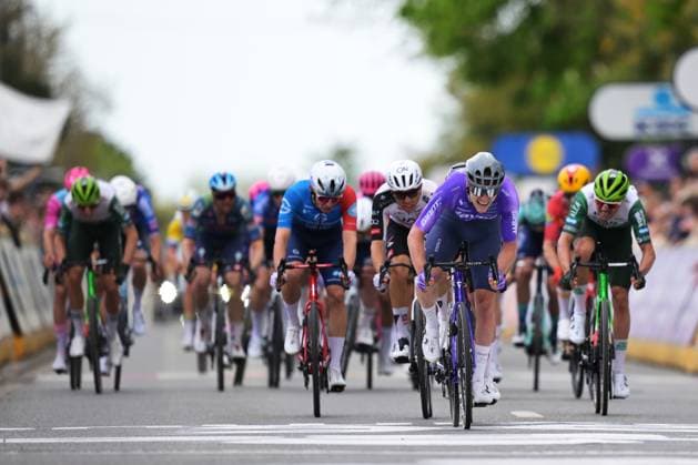 Danish Anders Foldager of Team Jayco-AIUIa crosses the finish line to win the men s Brabantse Pijl one day cycling race, 162,6km from Huizingen, Beersel to Overijse on Friday 17 April 2026. DAVIDxPINTENS  x171133340x