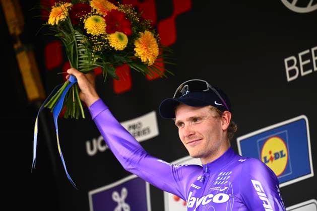 Brabantse Pijl - Fleche Brabanconne 2026 Cycling Race OVERIJSE, BELGIUM - APRIL 17 : Foldager Anders (DEN) of Team Jayco AlUla pictured during the podium ceremony of the 66th edition of De Brabantse Pijl - La Fleche Brabanconne an UCI ProSeries 1.Pro one day cycling road race for Men Elite of 162 km with start in Beersel and finish in Overijse on April 17, 2026 in Overijse, Belgium, 17 04 2026 ( Motordriver Kenny Verfaillie - Overijse Belgium  Copyright: xGvgx