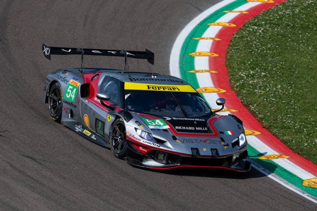 The 54 Ferrari 296 GT3 Evo of Vista AF Corse, driven by Thomas FLOHR (SUI), Francesco CASTELLACCI (ITA) and Davide RIGON (ITA), in action during the FIA World Endurance Championship 6 Hours of Imola at Autodromo Enzo e Dino Ferrari in Imola, Italy, April 17-19, 2026. during WEC - 6 Hours of Imola, Endurance race in Imola, Italy, April 17 2026  Copyright: xDanielexPaglino IPAxSportx xipa-agency.netx xx IPA_74024157 IPA_Agency_IPA74024157