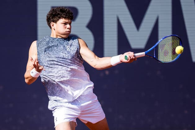 MUNICH, GERMANY - APRIL 17: Ben Shelton (USA) during the BMW Open by Bitpanda Singles match between Joao Fonseca (BRA) vs Ben Shelton (USA) at MTTC Iphitos on April 17, 2026 in Munich, Germany. Bavaria Germany Copyright: xSteffiexWunderlx