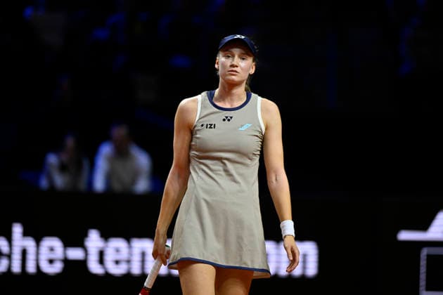Elena Jelena Rybakina KAZ Gesture Gesture Tennis Womens Porsche Cup Porsche Tennis Grand Prix GP Stuttgart 2026 Porsche Arena 11 19 04 2026 DFL REGULATIONS PROHIBIT ANY USE OF PHOTOGRAPHS AS IMAGE SEQUENCES AND OR QUASI VIDEO Tennis Womens Porsche Cup Porsche Tennis Grand Prix GP Stuttgart 2026