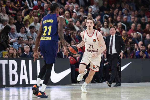 April 17, 2026, Barcelona, Barcelona, Spain: Justus Hollatz of FC Bayern Munich in action during the EuroLeague Regular Season Round 38 match played between FC Barcelona, Barca and FC Bayern Munich at Palau Blaugrana on April 17, 2026 in Barcelona, Spain. Barcelona Spain - ZUMAa181 20260417_zaa_a181_257 Copyright: xJavierxBorregox