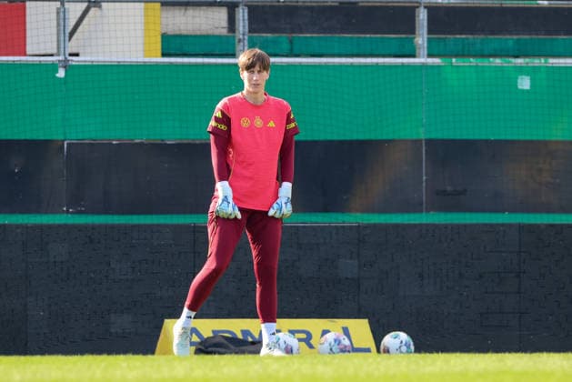 Ried im Innkreis, Austria 17 April 2026 Preparation for the womens World Cup qualifier Austria vs Germany Final training In the picture goalkeeper Ann Katrin Berger Germany Copyright: HMBxMedia MadeleinexFantini