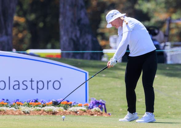 April 17, 2026, Tarzana, California, USA: Ingrid Lindblad swings at the 8th tee during Round 2 of the 2026 JM Eagle Championship Los Angeles on Friday April 17, 2026 at the Caballero Country Club in Tarzana, California. ARIANA RUIZ PI Tarzana USA - ZUMAp124 20260417_zaa_p124_016 Copyright: xArianaxRuizx