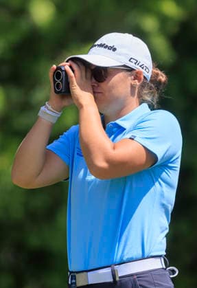 April 17, 2026, Tarzana, California, USA: Melanie Green inspects the 9th green with binoculars during Round 2 of the 2026 JM Eagle Championship Los Angeles on Friday April 17, 2026 at the Caballero Country Club in Tarzana, California. ARIANA RUIZ PI Tarzana USA - ZUMAp124 20260417_zaa_p124_011 Copyright: xArianaxRuizx