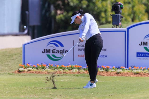 April 17, 2026, Tarzana, California, USA: Ana Belac swings at the 9th tee during Round 2 of the 2026 JM Eagle Championship Los Angeles on Friday April 17, 2026 at the Caballero Country Club in Tarzana, California. ARIANA RUIZ PI Tarzana USA - ZUMAp124 20260417_zaa_p124_013 Copyright: xArianaxRuizx