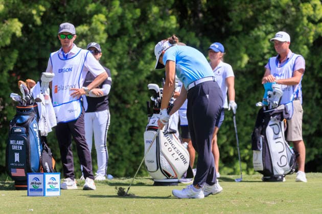 April 17, 2026, Tarzana, California, USA: Melanie Green swings at the 9th tee during Round 2 of the 2026 JM Eagle Championship Los Angeles on Friday April 17, 2026 at the Caballero Country Club in Tarzana, California. ARIANA RUIZ PI Tarzana USA - ZUMAp124 20260417_zaa_p124_004 Copyright: xArianaxRuizx