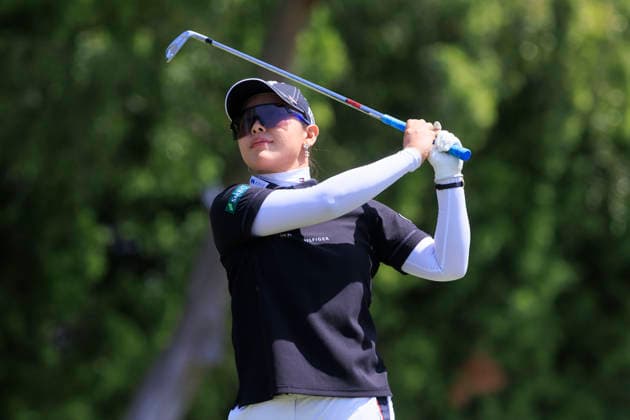 April 17, 2026, Tarzana, California, USA: Yuri Yoshida swings at the 9th tee during Round 2 of the 2026 JM Eagle Championship Los Angeles on Friday April 17, 2026 at the Caballero Country Club in Tarzana, California. ARIANA RUIZ PI Tarzana USA - ZUMAp124 20260417_zaa_p124_006 Copyright: xArianaxRuizx