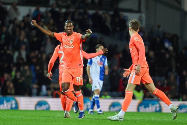 17th April 2026; Ewood Park, Blackburn, England; EFL Championship Football, Blackburn Rovers versus Coventry City; Haji Wright of Coventry City celebrating promotion to the Premier League AidanxHunter