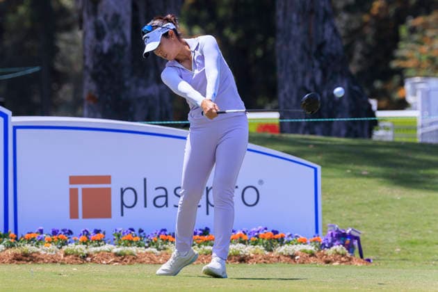 April 17, 2026, Tarzana, California, USA: Andrea Lee swings at the 8th tee during Round 2 of the 2026 JM Eagle Championship Los Angeles on Friday April 17, 2026 at the Caballero Country Club in Tarzana, California. ARIANA RUIZ PI Tarzana USA - ZUMAp124 20260417_zaa_p124_032 Copyright: xArianaxRuizx