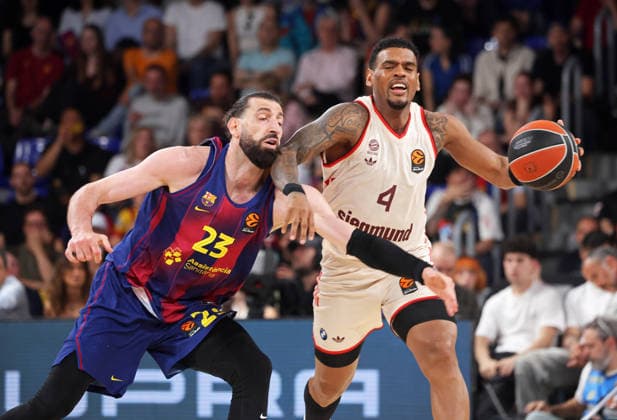 FC Barcelona, Barca v FC Bayern Munich - Euroleague 2025 2026 Tornike Shengelia and Xavier Rathan-Mayes play during the match between FC Barcelona and FC Bayern Munich, part of round 38 of the Euroleague, at the Palau Blaugrana in Barcelona, Spain, on April 17, 2026. Barcelona Barcelona Spain  Copyright: xUrbanandsportx originalFilename:urbanandsport-fcbarcel260417_npVBJ.jpg