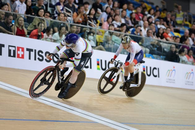 UCI Track World Cup: Hong Kong Picture by Alex Whitehead SWpix.com - 18 04 2026 - Cycling - UCI Track World Cup: Hong Kong - Hong Kong Velodrome, Tseung Kwan O, Hong Kong, China - Women™s Sprint Semifinals - Hetty Van De Wouw of the Netherlands, Mina Sato of Japan Copyright: x xSWpix.comx(t axPhotographyxHubxLtd)xAlexxWhitehead SWpix.comx SWP-3030-12759