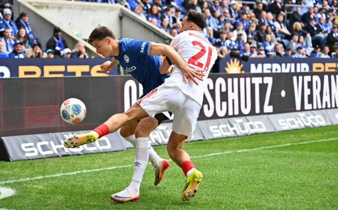 18 04 2026 Soccer Season 2025 2026 2 Soccer Bundesliga 30 Matchday DSC Arminia Bielefeld 1 FC Nürnberg FCN Club Sportfoto Zink xwoxzix DFL regulations prohibit any use of photographs as image sequences and or quasi video only for editorial use Semir Telalovic 7, Arminia Bielefeld Berkay Yilmaz 21, 1 FC Nürnberg FCN