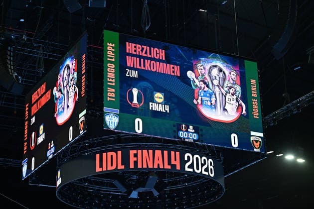 GER, Lanxess Arena Koeln, HBL, LIDL FINAL4, Men, 1 Semifinal TVB Lemgo Lippe vs Fuechse Berlin 18 04 2026, Lanxess Arena , Koeln , GER, Lanxess Arena Koeln, HBL, LIDL FINAL4, Men, 1 Semifinal TVB Lemgo Lippe vs Fuechse Berlin, in the picture display cube above the arena nordphotoxGmbHx xMeuter nph00351