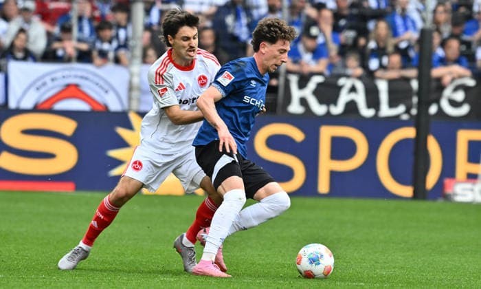 18 04 2026 Soccer Season 2025 2026 2 Soccer Bundesliga 30 Matchday DSC Arminia Bielefeld 1 FC Nürnberg FCN Club Sportfoto Zink xwoxzix DFL regulations prohibit any use of photographs as image sequences and or quasi video only for editorial use Tom Baack 5, 1 FC Nürnberg FCN Jannik Rochelt 22, Arminia Bielefeld