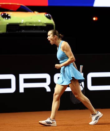 18 04 2026, Germany, Stuttgart, Tennis Porsche Tennis Grand Prix, Elina Svitolina UKR cheers and clenches her fist