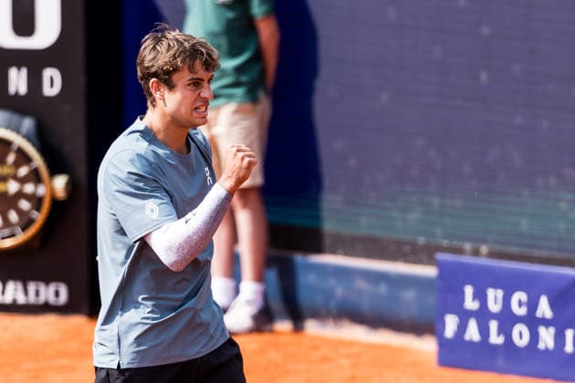 MUNICH, GERMANY - APRIL 18: Flavio Cobolli (ITA) cheers during the BMW Open by Bitpanda Singles match between Alexander Zverev (GER) vs Flavio Cobolli (ITA) at MTTC Iphitos on April 18, 2026 in Munich, Germany. Bavaria Germany Copyright: xSteffiexWunderlx