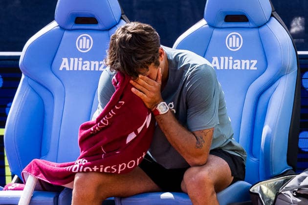 MUNICH, GERMANY - APRIL 18: Flavio Cobolli (ITA) crying after the BMW Open by Bitpanda Singles match between Alexander Zverev (GER) vs Flavio Cobolli (ITA) at MTTC Iphitos on April 18, 2026 in Munich, Germany. Bavaria Germany Copyright: xSteffiexWunderlx