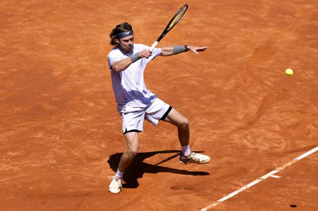 April 18, 2026, Barcelona, Barcelona, Spain: Russian professional ATP, Tennis Herren Tour tennis player ANDREY RUBLEV (RUS) in action during the semifinals match against HAMAD MEDJEDOVIC (SRB) at the Barcelona Open Banc Sabadell ATP 500 tennis tournament at the Real Club de Tenis Barcelona on April 18, 2026 in Barcelona, Spain. Tennis 2026: Barcelona Open Banc Sabadell 2026 - ATP 500  - ZUMAs316 20260418_znp_s316_024 Copyright: xMartixSeguraxRamonedax