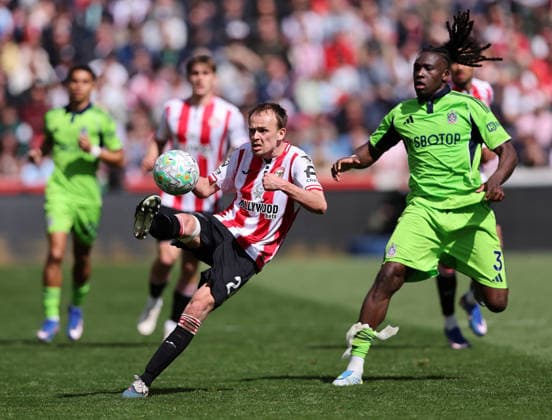 London, England, 18th April 2026. Mikkel Damsgaard of Brentford during the Brentford vs Fulham Premier League match at Gtech Community Stadium, London. Picture credit should read: David Klein Sportimage EDITORIAL USE ONLY. No use with unauthorised audio, video, data, fixture lists, club league logos or live services. Online in-match use limited to 120 images, no video emulation. No use in betting, games or single club league player publications. SPI_DK_035_Brentford_Fulham SPI-4698-0035