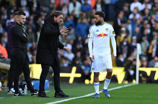 Manager Daniel Farke of Leeds United with Jayden Bogle Leeds United v Wolverhampton Wanderers, Premier League, Football, Elland Road, Leeds, UK - 18 Apr 2026Leeds Elland Road United Kingdom EDITORIAL USE ONLY No use with unauthorised audio, video, data, fixture lists, club league logos or live services. Online in-match use limited to 120 images, no video emulation. No use in betting, games or single club league player publications. Copyright: xGreigxCowie Shutterstockx 16832140u
