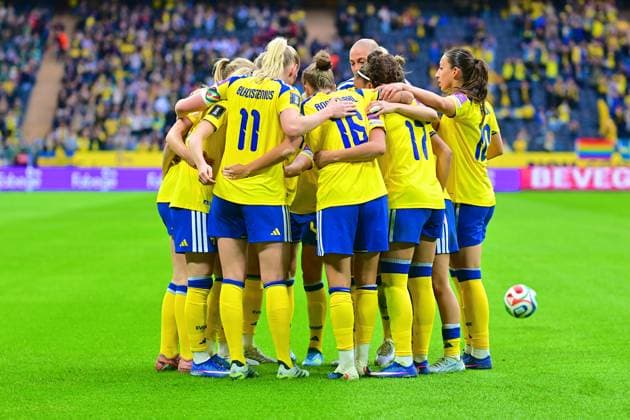 Strawberry Arena SOLNA, SWEDEN - APRIL 18: Sweden celebrates goal in the World Cup 2027 qualifier match between Sweden and Serbia at Strawberry Arena on April 18, 2026 in Solna, Sweden. (Peter Sonander SPP) Copyright: xPeterxSonander SPPx Sportspressphoto_SPR132146
