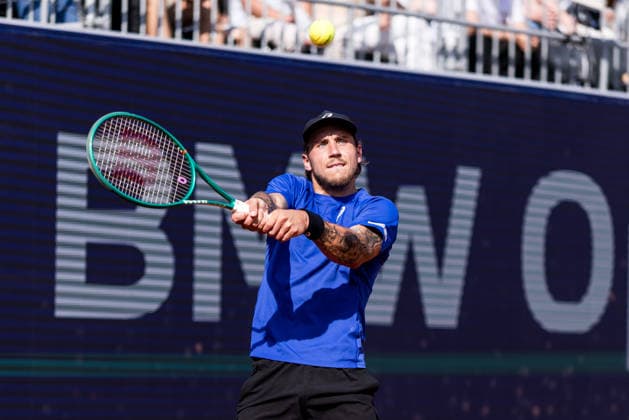 MUNICH, GERMANY - APRIL 18: Alex Molcan (SVK) during the BMW Open by Bitpanda Singles match between Alex Molcan (SVK) vs Ben Shelton (USA) at MTTC Iphitos on April 18, 2026 in Munich, Germany. Bavaria Germany Copyright: xSteffiexWunderlx