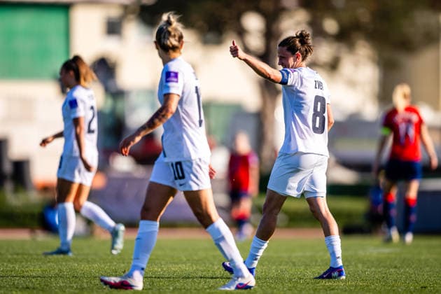 260418 Mateja Zver of Slovenia celebrates after scoring the 1 1 goal during the FIFA Women s World Cup Qualifier football match between Slovenia and Norway on April 18, 2026 in Ptuj Photo Marius Simensen BILDBYRAN COP 238 MM0066 bbeng dam fifa world cup qualifiers football fotball jubel landskamp norge norway slovenia slovenien soccer vm kvalik vm kvalifisering kvinner  Copyright: MARIUSxSIMENSEN BB260418BB965