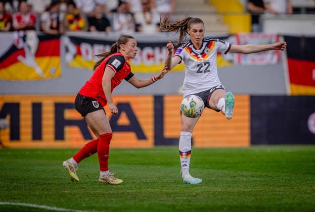 AUSTRIA - GERMANY WOMEN Jule Brand of Germany and Olympique Lyon during the league phase of 2027 FIFA Women s World Cup European Qualifiers League A football match between Austria and Germany. Josko Arena, Ried im Innkreis, Austria, April 18, 2026. Photo by Branislav Racko Copyright: xx 080A2231