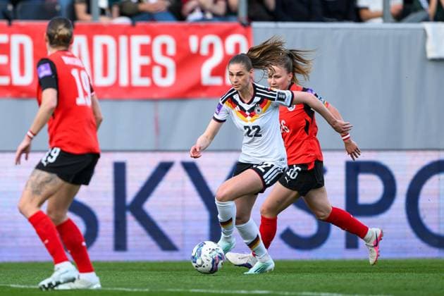 WOMEN SOCCER - FIFA World Cup, WM, Weltmeisterschaft, Fussball 2027, quali, AUT vs GER RIED,AUSTRIA,18.APR.26 - WOMEN SOCCER - FIFA Women s World Cup 2027, european qualifiers, OEFB international match, Länderspiel, Nationalmannschaft Austria vs Germany. Image shows Jule Brand (GER). GEPAxpictures xChristianxMoser