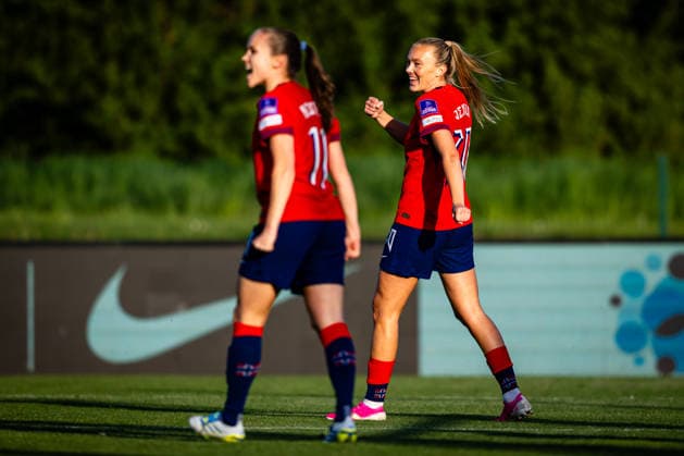 260418 Synne Sofie Kinden Jensen of Norway celebrates after scoring the 1 2 goal during the FIFA Women s World Cup Qualifier football match between Slovenia and Norway on April 18, 2026 in Ptuj Photo Marius Simensen BILDBYRAN COP 238 MM0066 bbeng dam fifa world cup qualifiers football fotball fotboll jubel landskamp norge norway slovenia slovenien soccer vm kvalik vm kvalifisering kvinner  Copyright: MARIUSxSIMENSEN BB260418ZG009