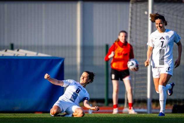 260418 Mateja Zver of Slovenia celebrates after scoring the 2 2 goal on a penalty kick during the FIFA Women s World Cup Qualifier football match between Slovenia and Norway on April 18, 2026 in Ptuj Photo Marius Simensen BILDBYRAN COP 238 MM0066 bbeng dam fifa world cup qualifiers football fotball fotboll jubel landskamp norge norway slovenia slovenien soccer vm kvalik vm kvalifisering kvinner  Copyright: MARIUSxSIMENSEN BB260418ZL006