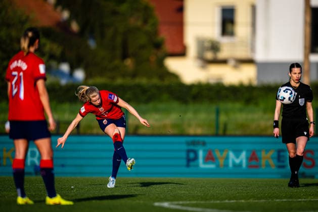260418 Justine Kielland of Norway during the FIFA Women s World Cup Qualifier football match between Slovenia and Norway on April 18, 2026 in Ptuj Photo Marius Simensen BILDBYRAN COP 238 MM0066 bbeng dam fifa world cup qualifiers football fotball fotball landskamp norge norway slovenia slovenien soccer vm kvalik vm kvalifisering kvinner  Copyright: MARIUSxSIMENSEN BB260418ZS012