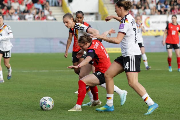 18 04 2026, xgrfx, Soccer World Cup Qualification Women, Austria Germany v l Jule Brand German Womens National Team , Chiara Dangelo Austria DFL DFB REGULATIONS PROHIBIT ANY USE OF PHOTOGRAPHS as IMAGE SEQUENCES and or QUASI VIDEO Ried