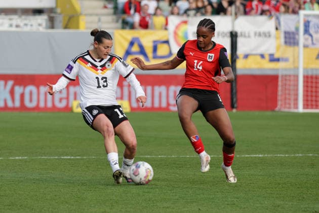 18 04 2026, xgrfx, Soccer World Cup Qualification Women, Austria Germany v l Carlotta Wamser German Womens National Team , Naika Reissner Austria DFL DFB REGULATIONS PROHIBIT ANY USE OF PHOTOGRAPHS as IMAGE SEQUENCES and or QUASI VIDEO Ried