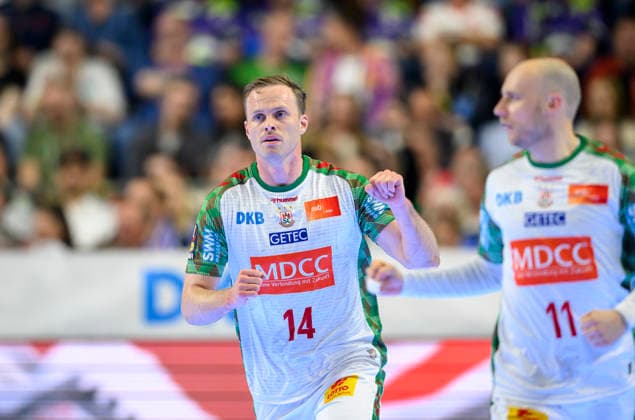 Cheering Omar Ingi MAGNUSSON SCM , gesture semi-final, Bergischer HC BHC SC Magdeburg SCM , on 18 04 2026 Handball DHB Cup Final4, from 18 04 19 04 2026 in Cologne Germany Lanxess Arena