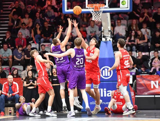 18 04 2026 Basketball Season 2025 2026 2 Bundesliga Pro A 12 Matchday Nuremberg Falcons Basketball Club NBC BG Göttingen OGo xogox Wesley Nelson Dreamer 35, BG Göttingen Janis Jünemann 20, BG Göttingen Brandton Dean Chatfield 33, Nuremberg Falcons BC NBC