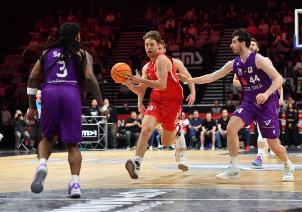 18 04 2026 Basketball Season 2025 2026 2 Bundesliga Pro A 12 Matchday Nuremberg Falcons Basketball Club NBC BG Göttingen OGo xogox Jordan Sears 3, BG Göttingen Christian Feneberg 7, Nuremberg Falcons BC NBC Lars Lagerpusch 44, Nuremberg Falcons BC NBC